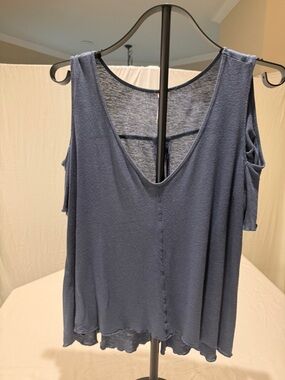 Free People Slate Blue Cold-Shoulder V-Neck Tank